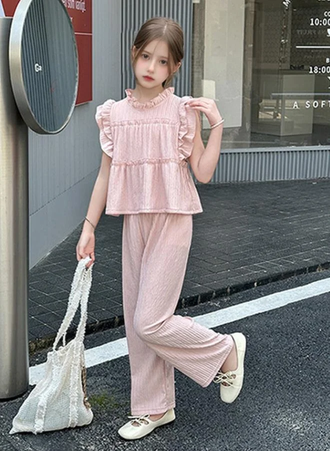 Take Two Girls Textured Ruffle Sleeve Top and Pants Set